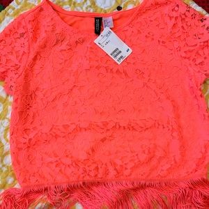 H&M Floral Lace and Fringe Top